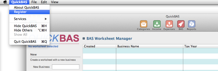 QuickBAS Register Mac