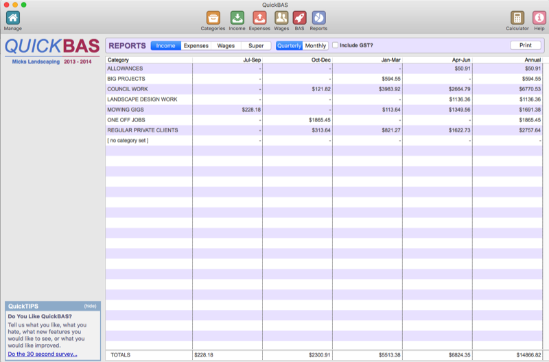 QuickBAS Reports Sheet