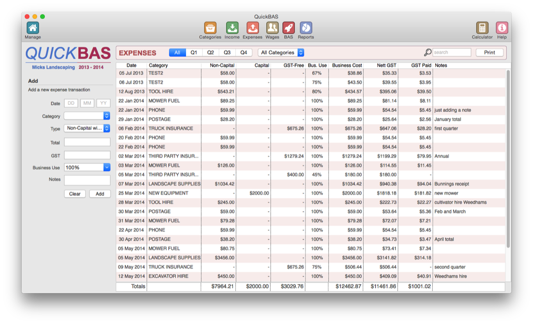 BAS Expense Transactions