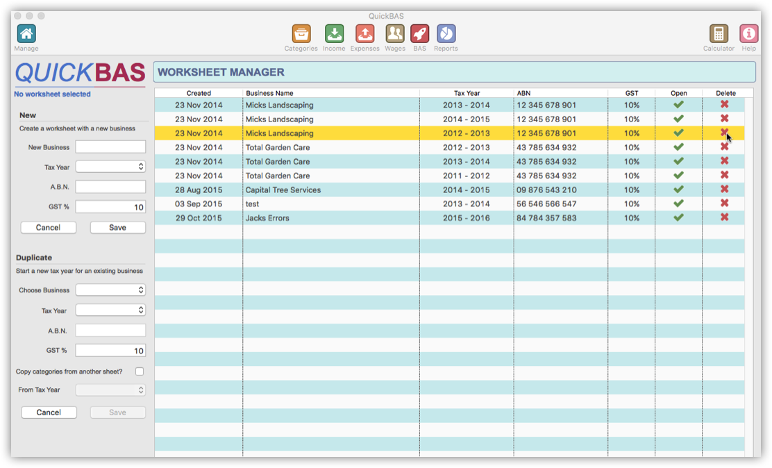 Delete a BAS Worksheet