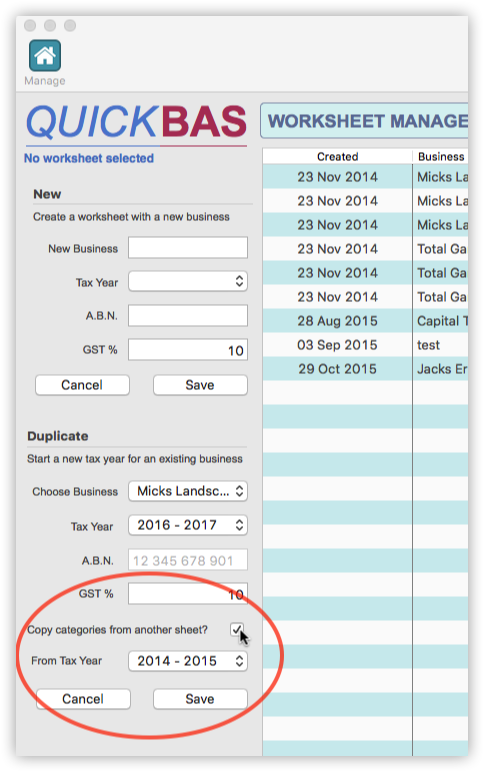 Copy Income and Expense Categories