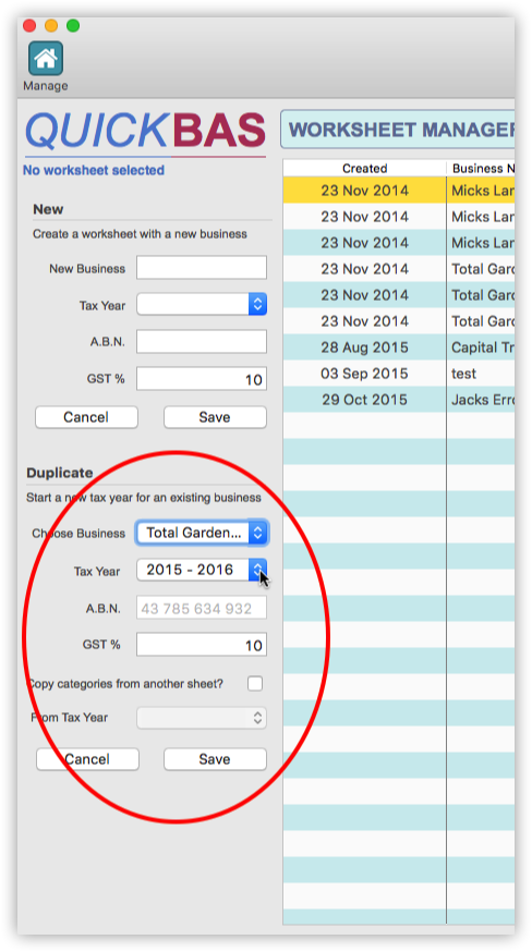 Duplicate a BAS Worksheet