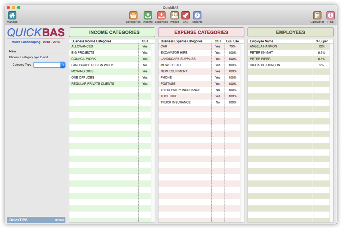 Income Categories Sheet