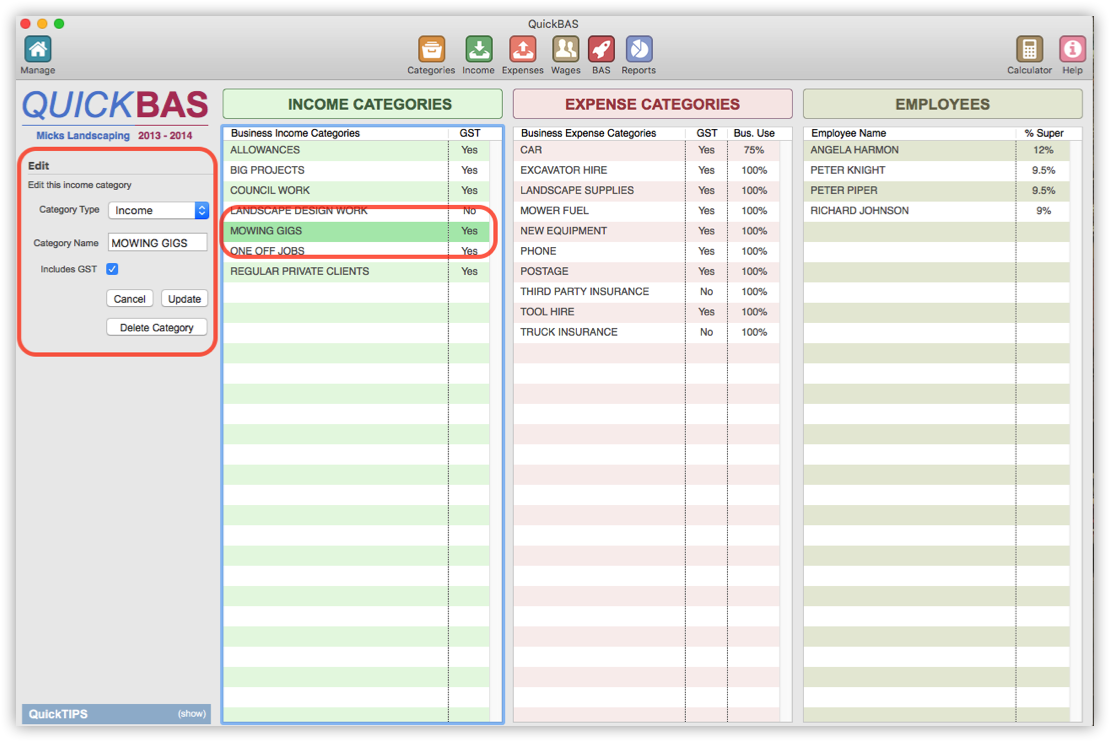 Edit Income Category