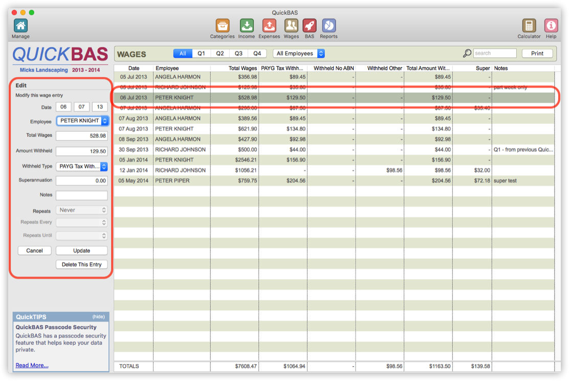 Edit A Wages Entry