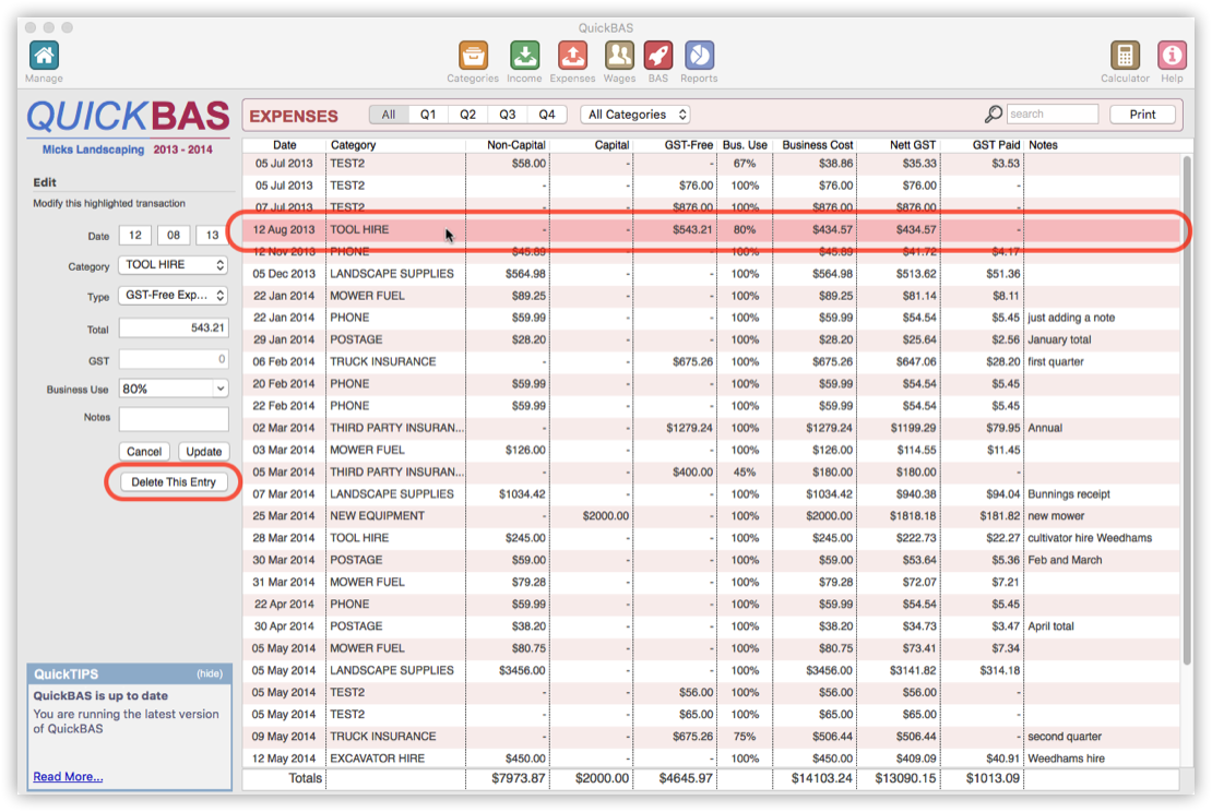 Delete Single Expense Transaction