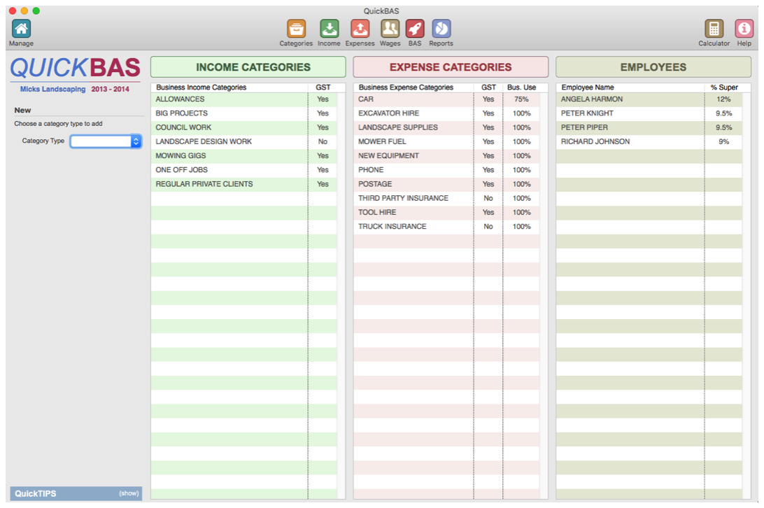 Expense Categories Sheet