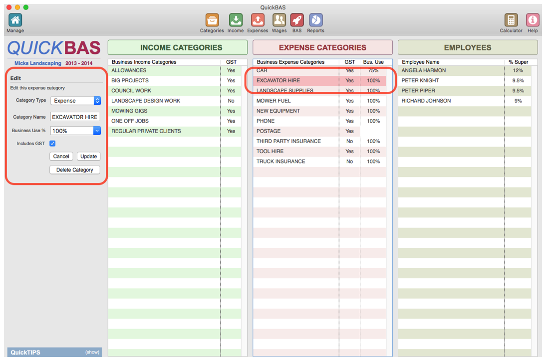 Edit or Delete Expense Category